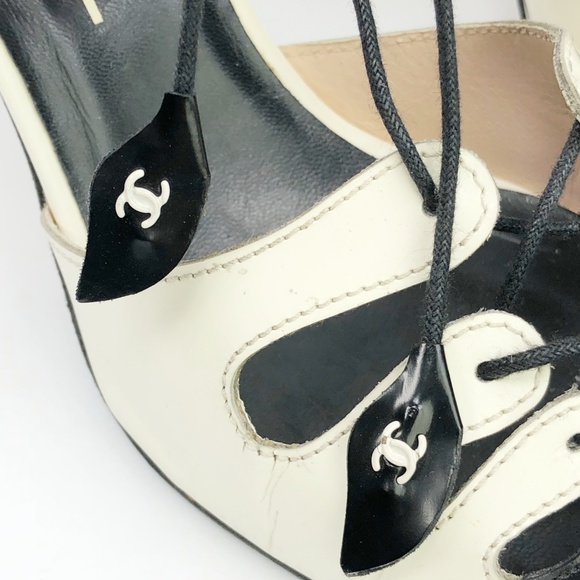 SOLD Chanel Caged Spectator Ankle Wrap Shoes Pump - Picture 5 of 8